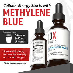 10X Health botella junto a mano mostrando escala y tamaño portátil