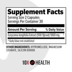 10X Health etiqueta con ingredientes y pruebas de pureza visibles