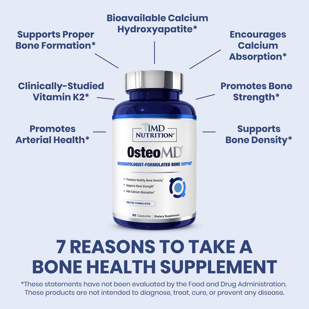 1MD Nutrition OsteoMD cápsulas visibles, fácil dosificación para fortalecer huesos