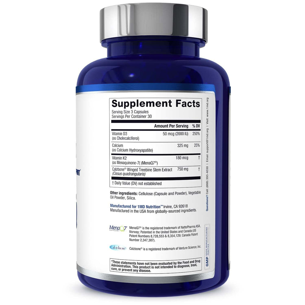 1MD Nutrition OsteoMD junto a alimentos ricos en calcio para soporte diario