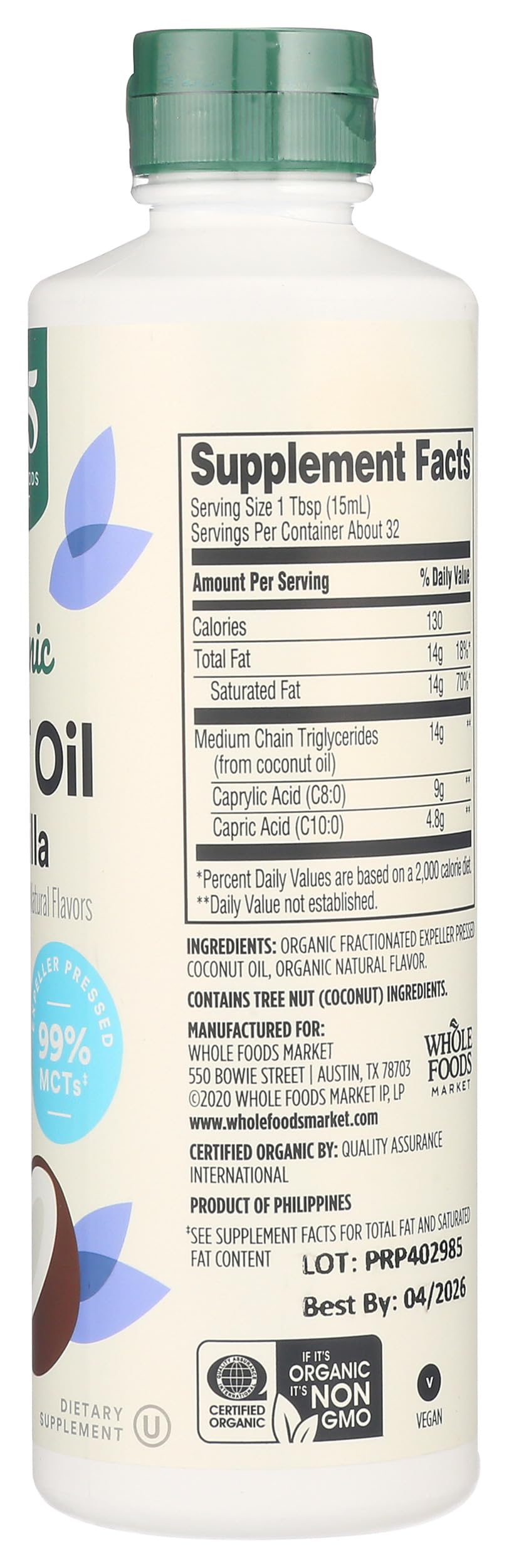 365 by Whole Foods Market ingredientes: coco y vainilla que inspiran sabor natural