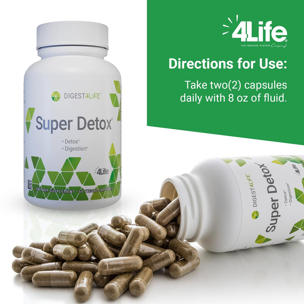 Botella cerrada de 4Life Super Detox, opción conveniente para suplementos.