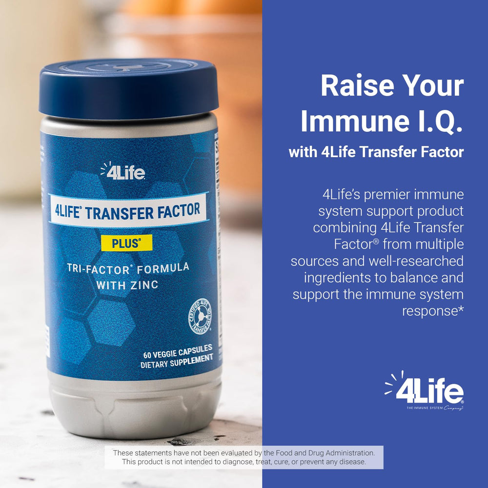 Botella 4Life Transfer Factor Plus en estante, opción de nutrición inmunitaria equilibrada.