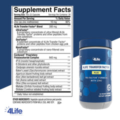 Etiqueta del producto 4Life Transfer Factor Plus con zinc para compra consciente.