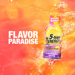5-hour ENERGY botella en primer plano resaltando etiqueta y ingredientes clave