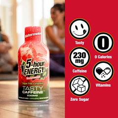 5-hour ENERGY junto a una regla para comparar tamaño compacto y fácil transporte