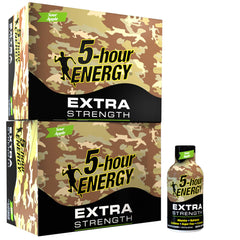 5-hour ENERGY frente del paquete mostrando sabor y volumen, conveniencia inmediata