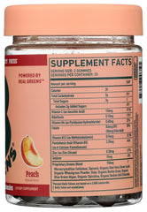 Polvos y hojas verdes que ilustran ingredientes reales 8Greens y aporte nutritivo
