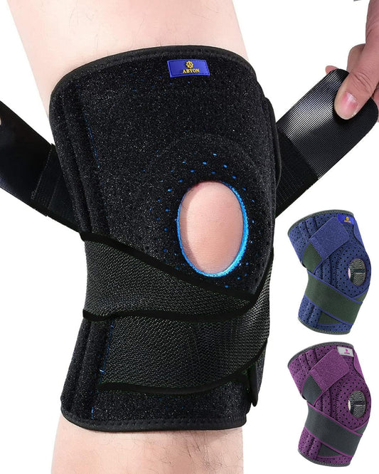ABYON rodillera frontal mostrando cierre y diseño, soporte inmediato