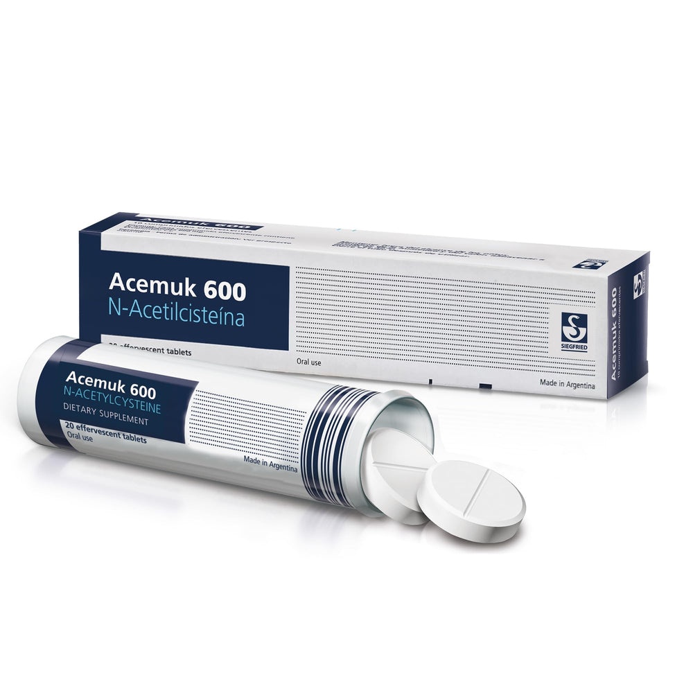 Acemuk NAC 600 mg tablets front view for everyday wellness support.