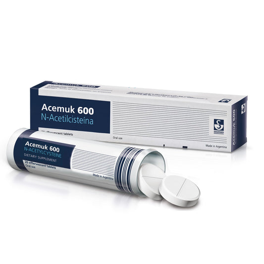 Acemuk NAC 600 mg tablets front view for everyday wellness support.