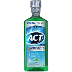 ACT enjuague anticaries vista frontal mostrando etiqueta y volumen, confianza en protección