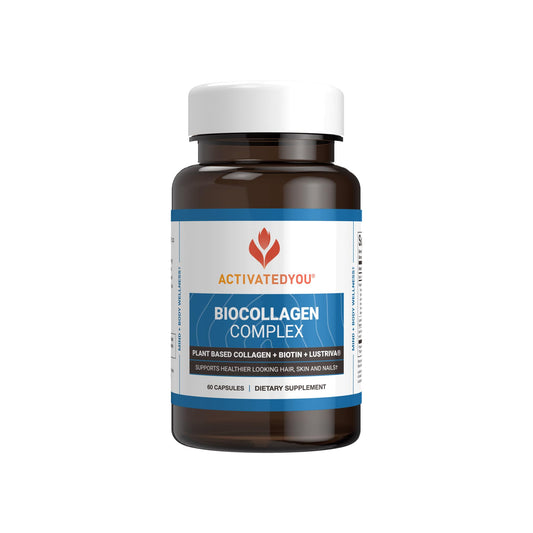 ActivatedYou BioCollagen Complex bottle highlighting plant-based formula for skin and joint support.