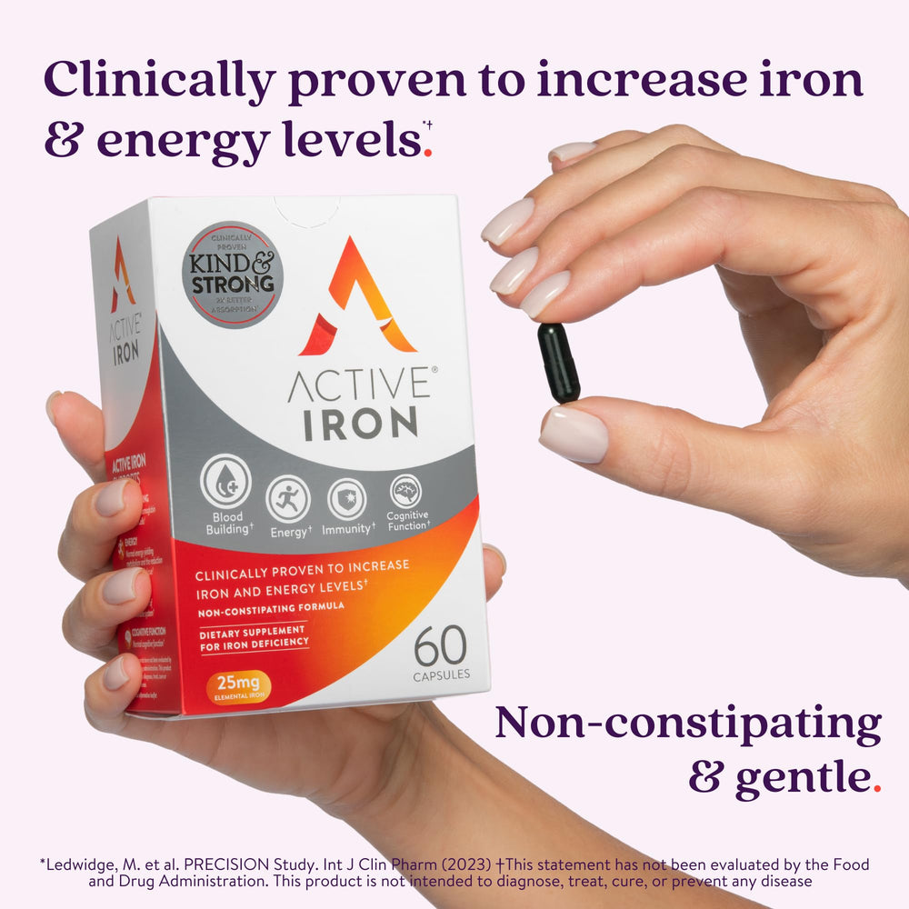 ActiveIron cápsula en mano lista para tomar, cómoda y fácil de tragar