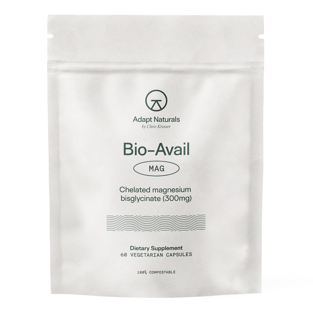 ADAPT NATURALS botella frontal mostrando diseño y beneficio de biodisponibilidad