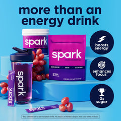 AdvoCare Spark primer plano del polvo morado mostrando textura y mezcla