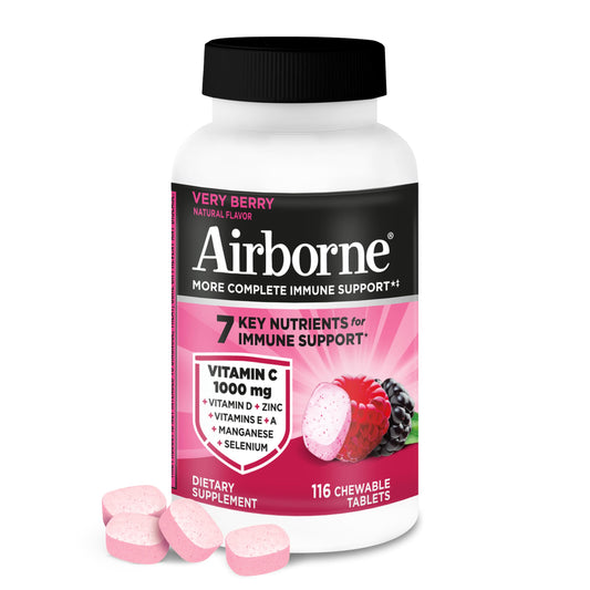 Airborne frasco frontal mostrando etiqueta y beneficio de apoyo inmunológico