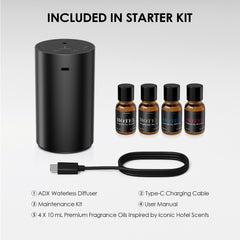 Cuatro frascos Airversa 10 ml con fragancias inspiradas en hoteles de lujo