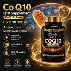 Aiwevon etiqueta en primer plano que resalta CoQ10 200 mg y vitamina E