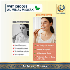AL MINAL miswak en mano listo para preparar y usar de forma práctica