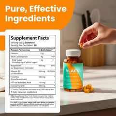 Alafia Naturals Miggummies etiqueta con lista de ingredientes clave visible
