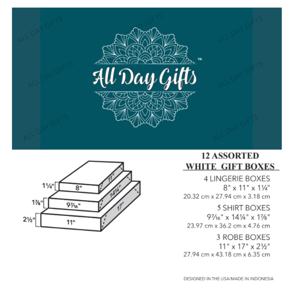 All Day Gifts conjunto de tres tamaños alineados para comparar medidas y elegir según la prenda