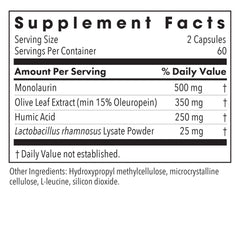 Allergy Research Group Humic-Monolaurin Complex ingredients panel shows active components.