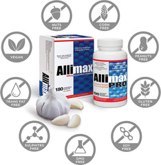 ALLIMAX etiqueta con información nutricional legible y datos del proceso patentado