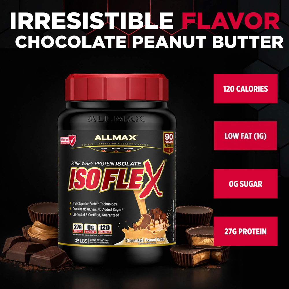 ALLMAX ingredientes chocolate y mantequilla de cacahuete destacando sabor natural