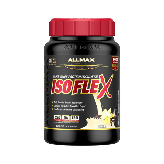 AllMAX ISOFLEX bote vainilla proteína aislada para recuperación posentrenamiento