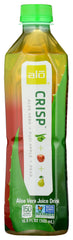 Alo botella frontal mostrando etiqueta y sabor Fuji Apple Pear, refresco natural