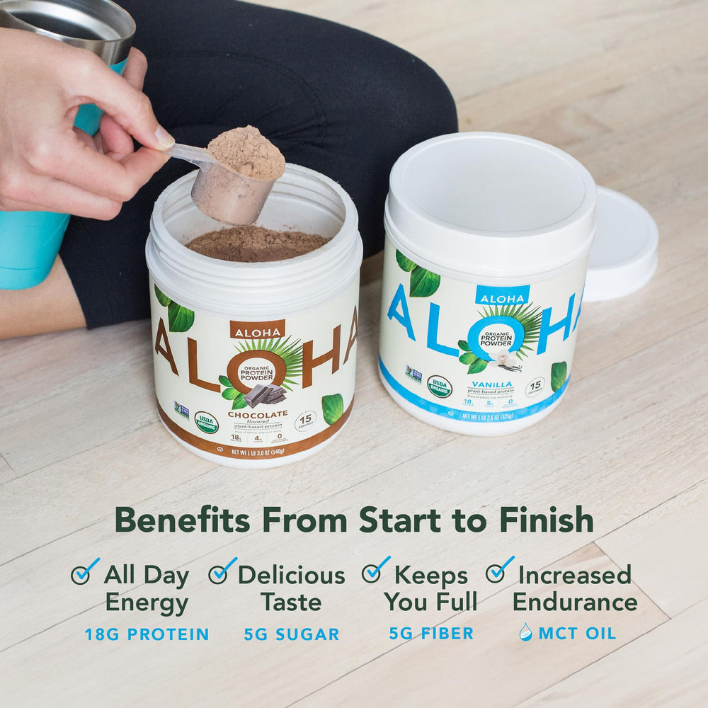 Estilo de vida vegano con proteína ALOHA vainilla.