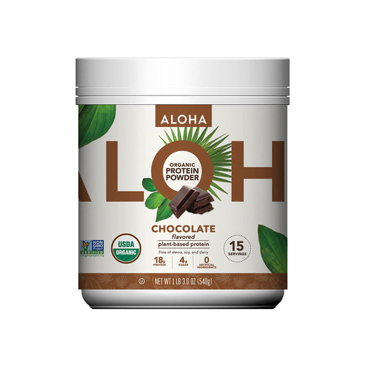 Proteína vegetal ALOHA chocolate en lata lista para batidos.