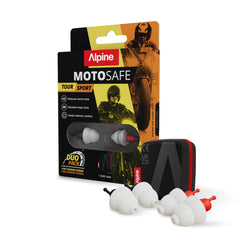 Alpine MotoSafe vista frontal del envase con información del producto y beneficios