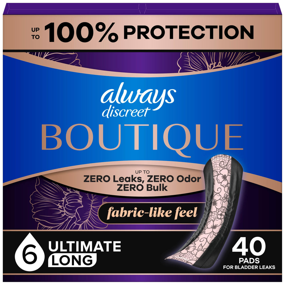 Always Discreet empaque frontal mostrando conteo y protección