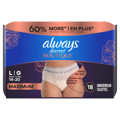 Always Discreet Boutique Underwear, paquete de 18 unidades para uso continuo.