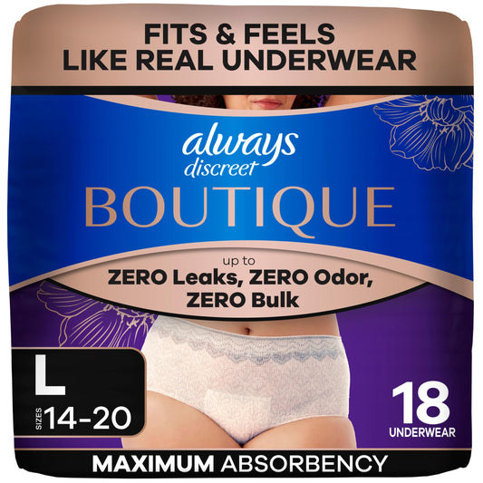 Always Discreet empaque frontal Rosy mostrando protección y diseño