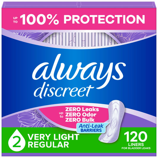 Always Discreet empaque frontal mostrando diseño y cantidad 120