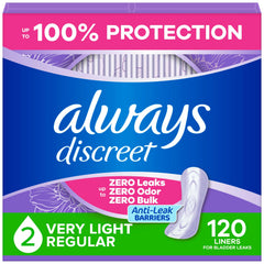Always Discreet empaque frontal mostrando diseño y cantidad 120