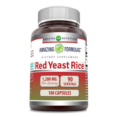 Amazing Nutrition envase frontal del suplemento Red Yeast Rice mostrando cantidad y certificaciones