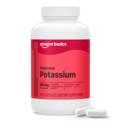 Amazon Basics frasco frontal de cápsulas de potasio 250 unidades ayuda a completar electrolitos
