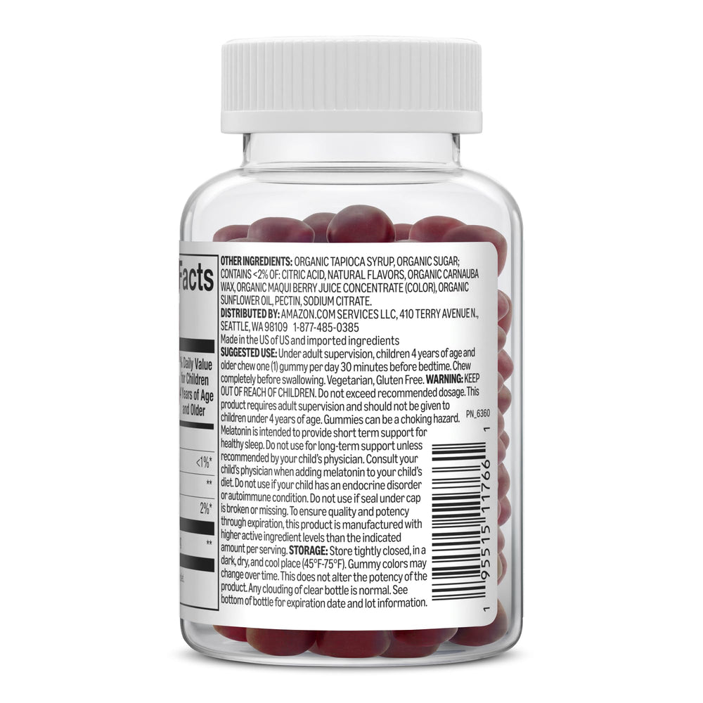 Amazon Basics niño dormido en cama tras rutina con gomita, ambiente tranquilo