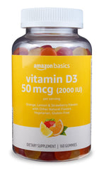 Amazon Basics frasco frontal de gomitas D3 con 160 unidades, fácil identificación