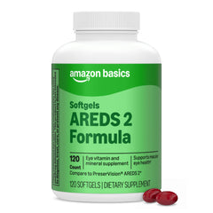 Amazon Basics muestra frontal del envase, confianza y fórmula AREDS2