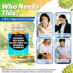 AMENQ hHEALTH ingredientes naturales dispuestos: soursop, moringa, irish moss