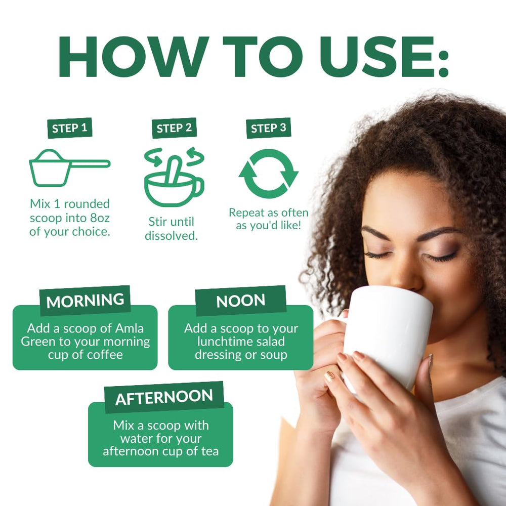 batido verde con Amla Green listo para consumo matutino
