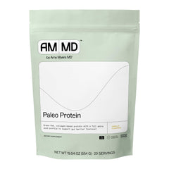 Amy Myers MD envase frontal del Paleo Protein que muestra presentación y beneficios