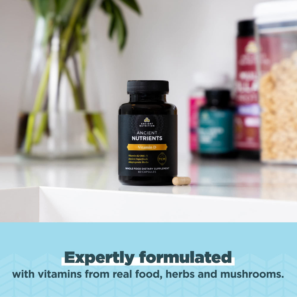 Ancient Nutrition ingredientes naturales del blend tradicional mostrados juntos