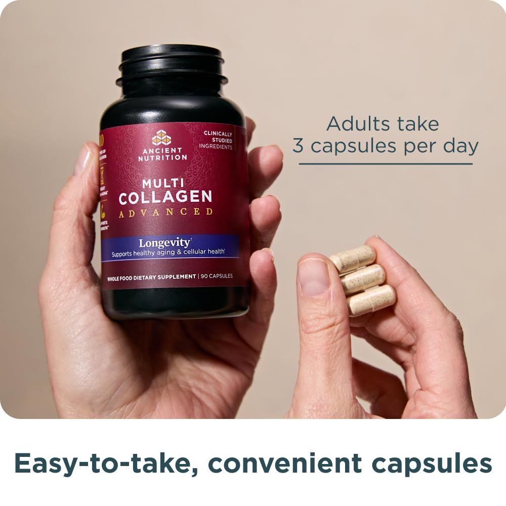 Ancient Nutrition ingredients panel showing hydrolyzed collagen peptides and probiotics