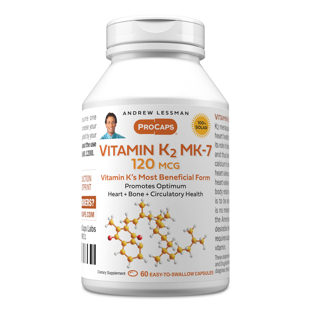 ANDREW LESSMAN botella frontal mostrando ProCaps Vitamin K2 como opción confiable